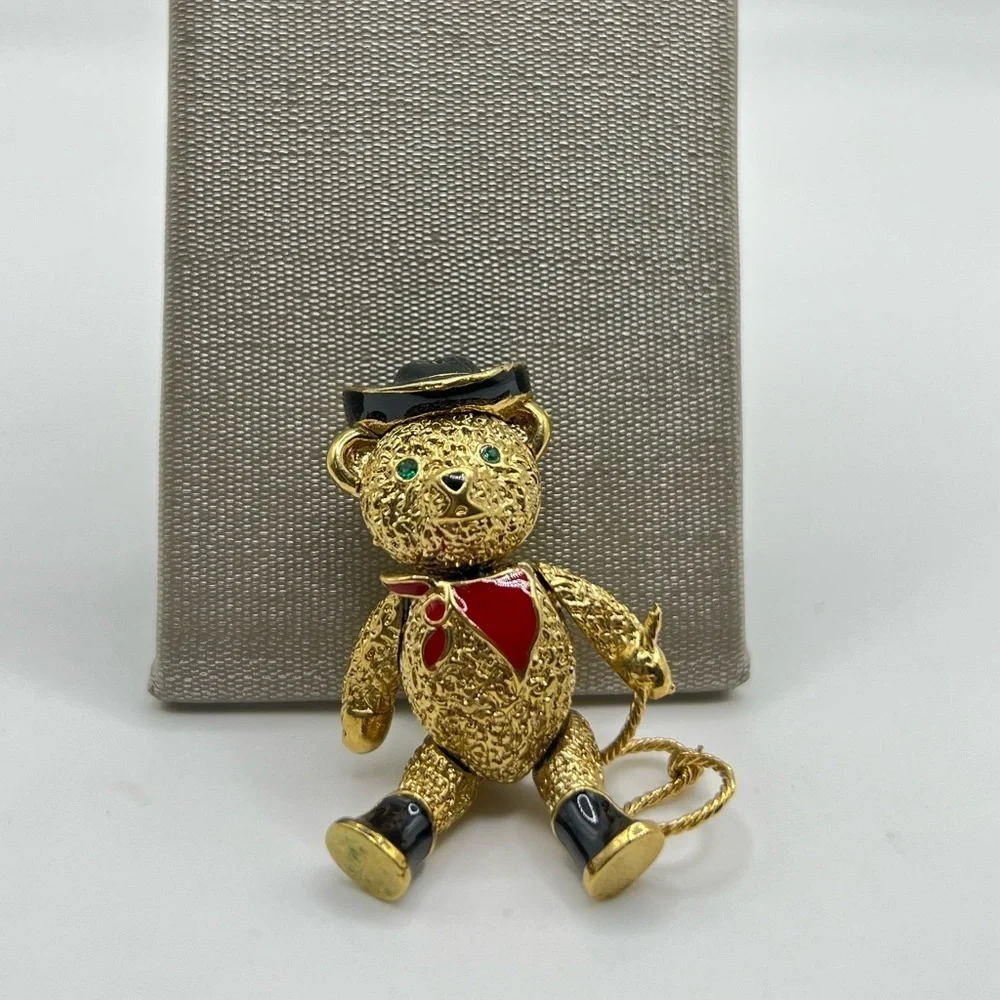 Vintage BATVA Articulated Teddy Bear Cowboy Brooch Pendant